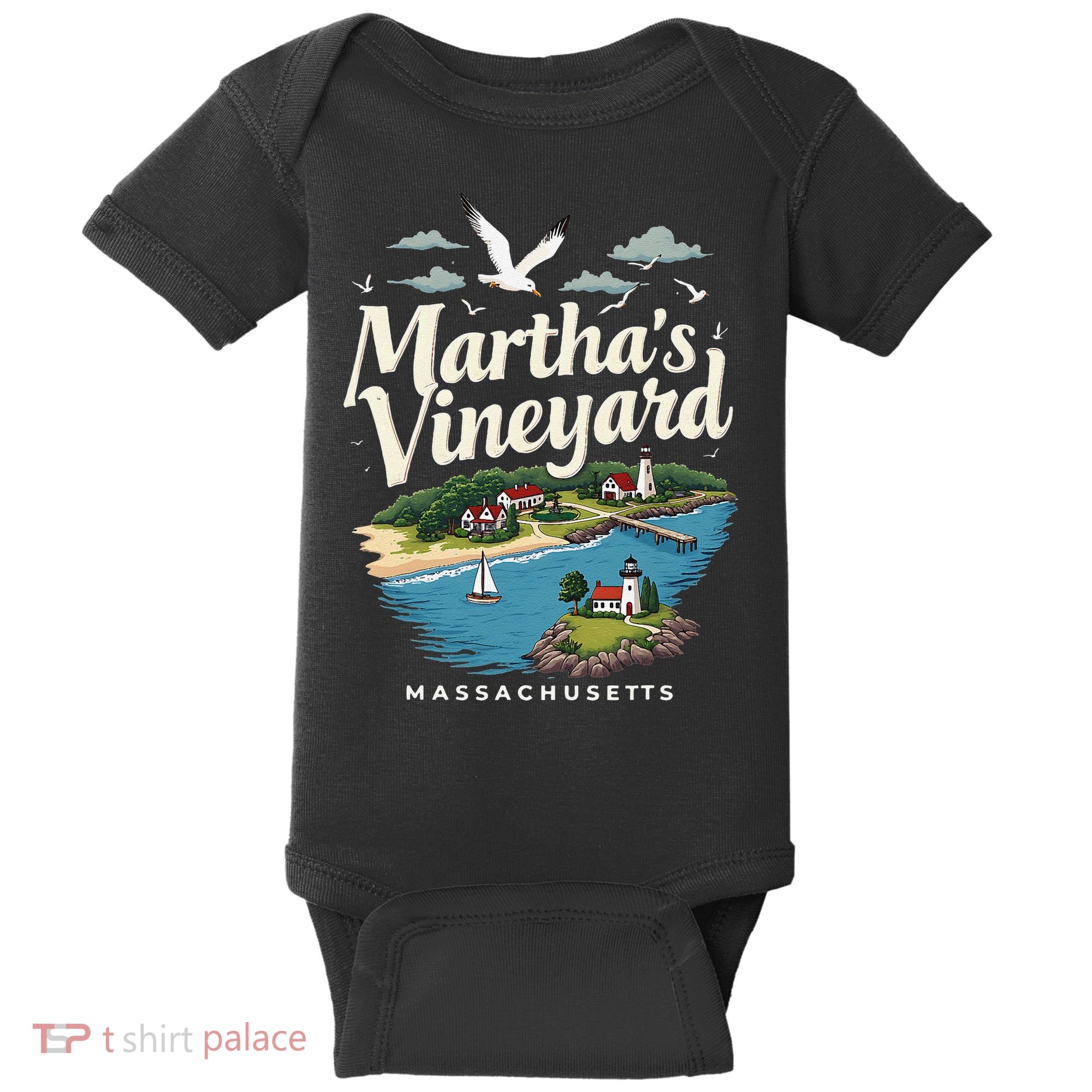 MarthaS Vineyard Massachusetts Scenic Island Illustration Baby Bodysuit