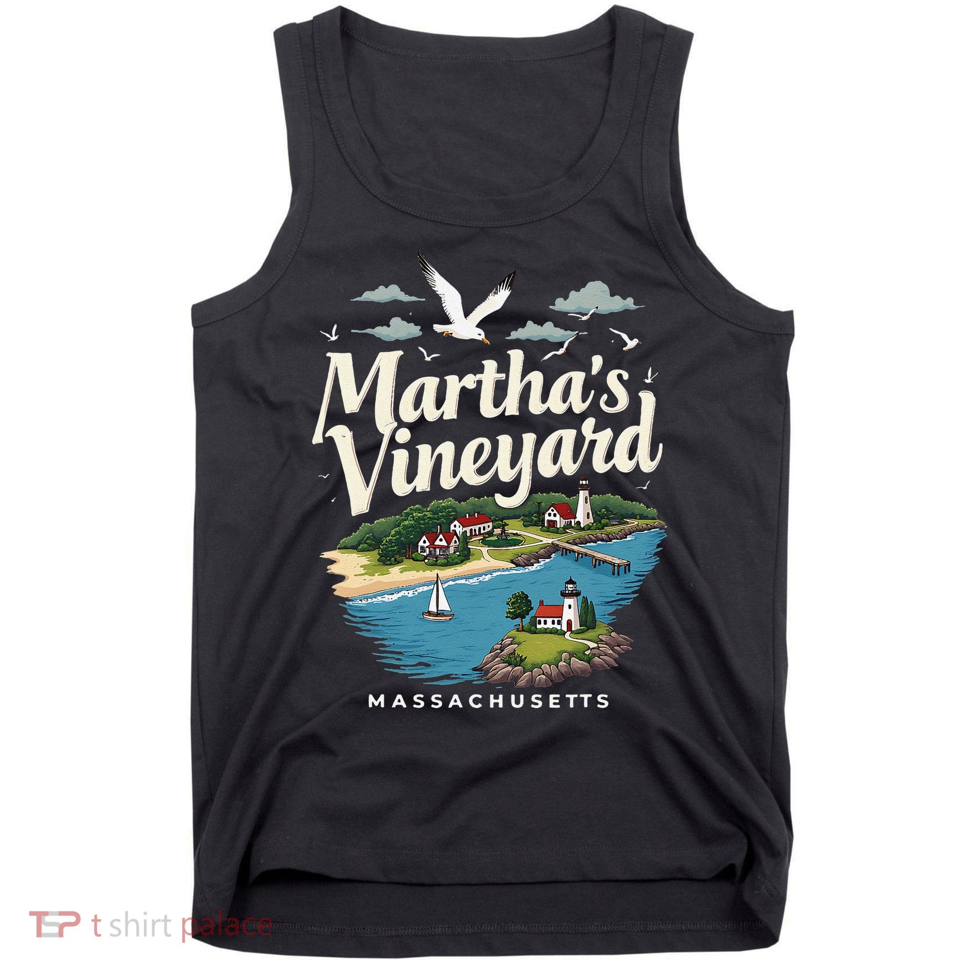 MarthaS Vineyard Massachusetts Scenic Island Illustration Tank Top