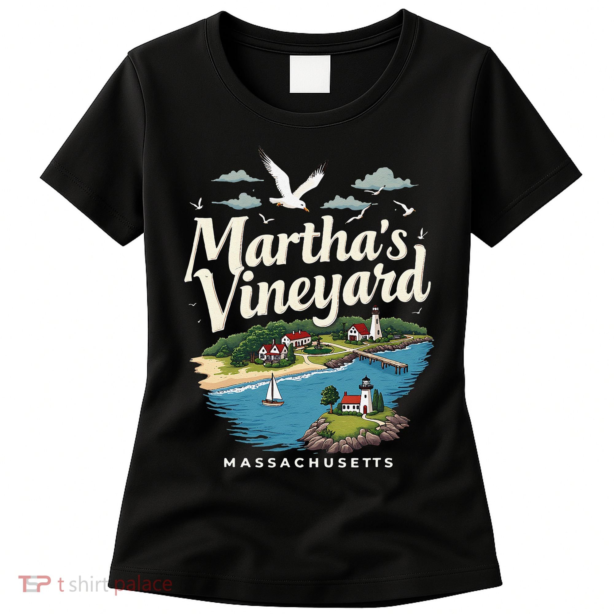 MarthaS Vineyard Massachusetts Scenic Island Illustration Women's T-Shirt