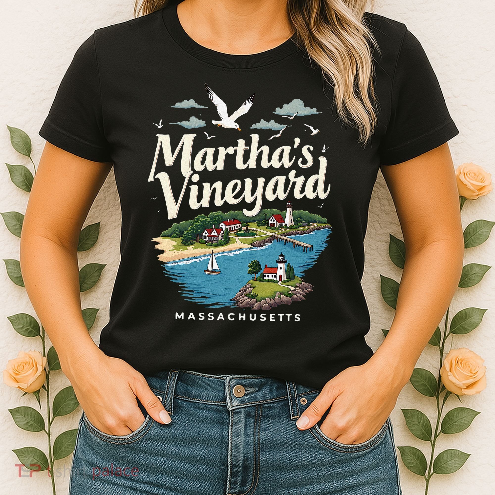 MarthaS Vineyard Massachusetts Scenic Island Illustration Women's T-Shirt