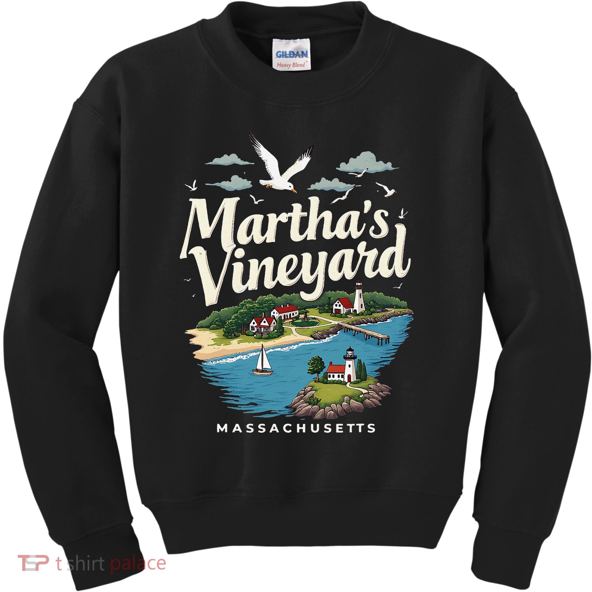 MarthaS Vineyard Massachusetts Scenic Island Illustration Kids Sweatshirt