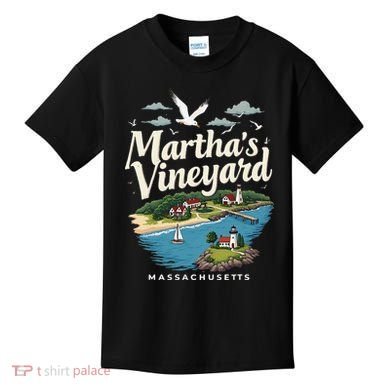 MarthaS Vineyard Massachusetts Scenic Island Illustration Kids T-Shirt