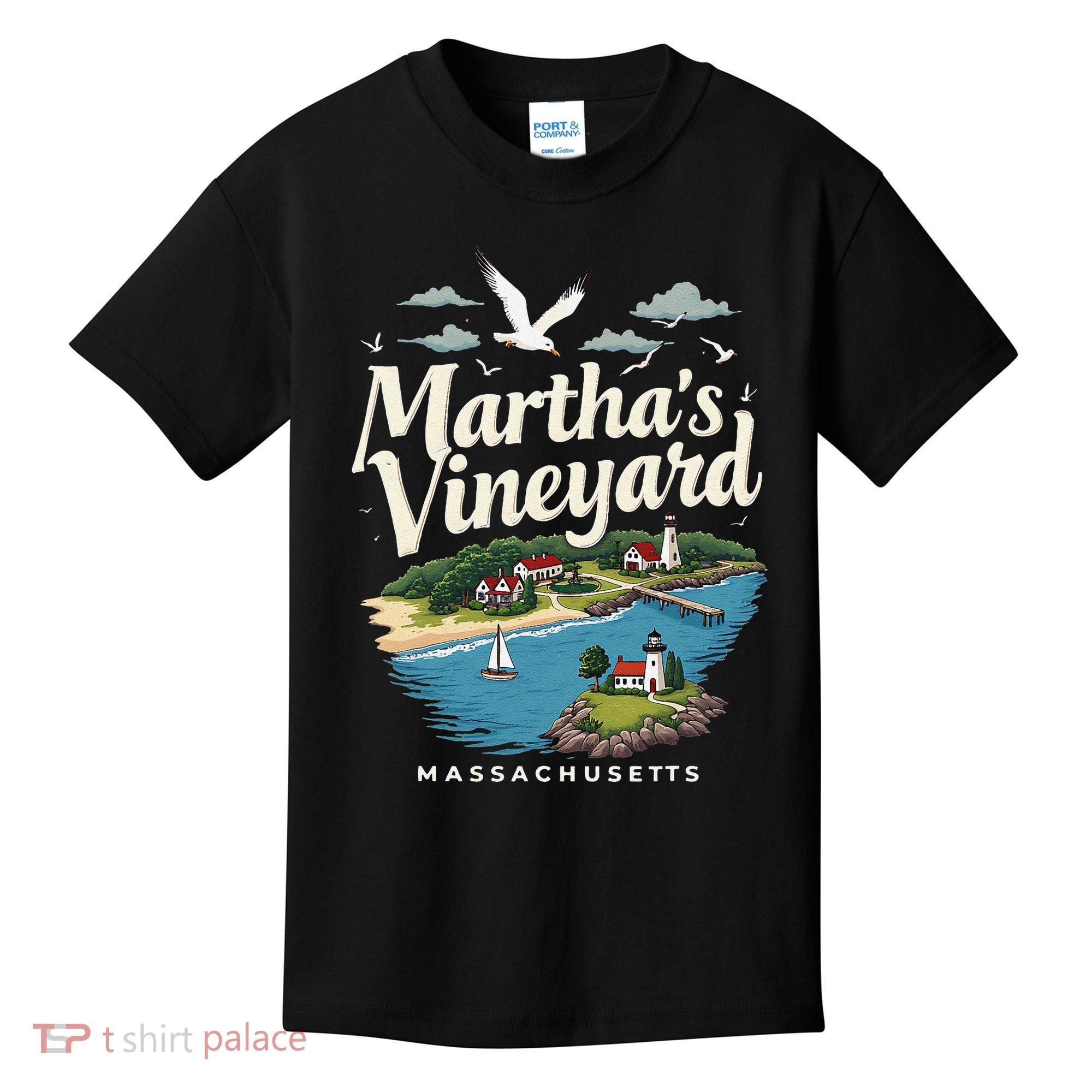 MarthaS Vineyard Massachusetts Scenic Island Illustration Kids T-Shirt