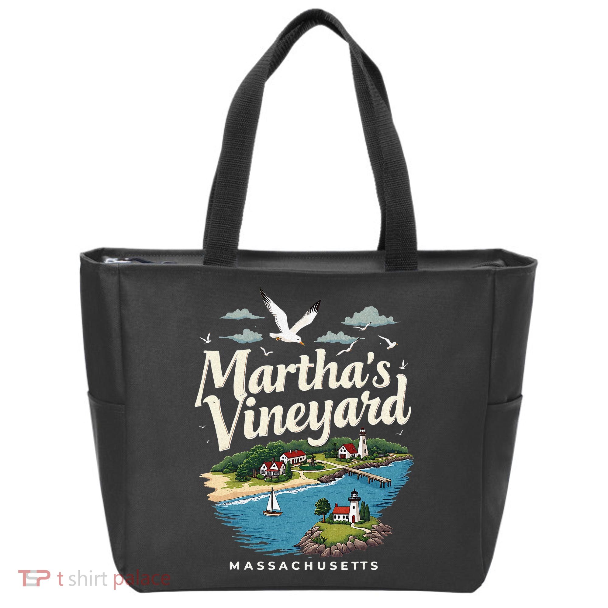 MarthaS Vineyard Massachusetts Scenic Island Illustration Tote Bag