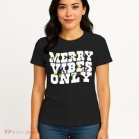 Merry Vibes Only Christmas Light Women's T-Shirt thumb 4