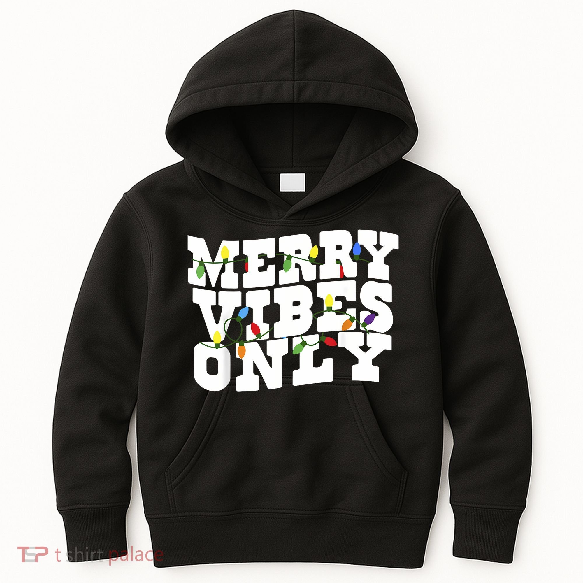 Merry Vibes Only Christmas Light Kids Hoodie