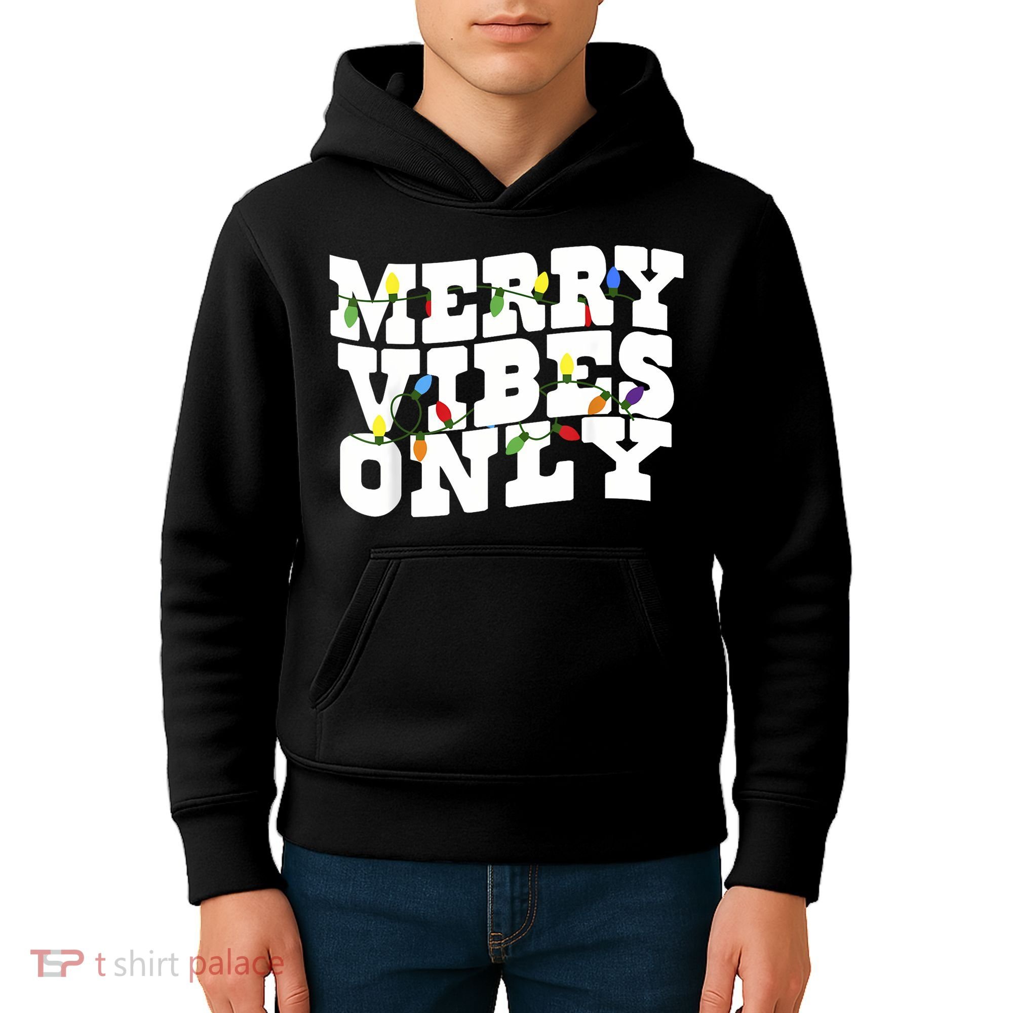 Merry Vibes Only Christmas Light Kids Hoodie