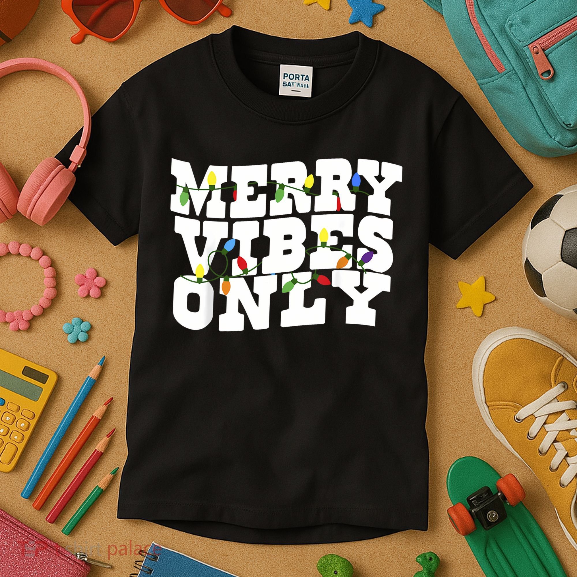 Merry Vibes Only Christmas Light Kids T-Shirt