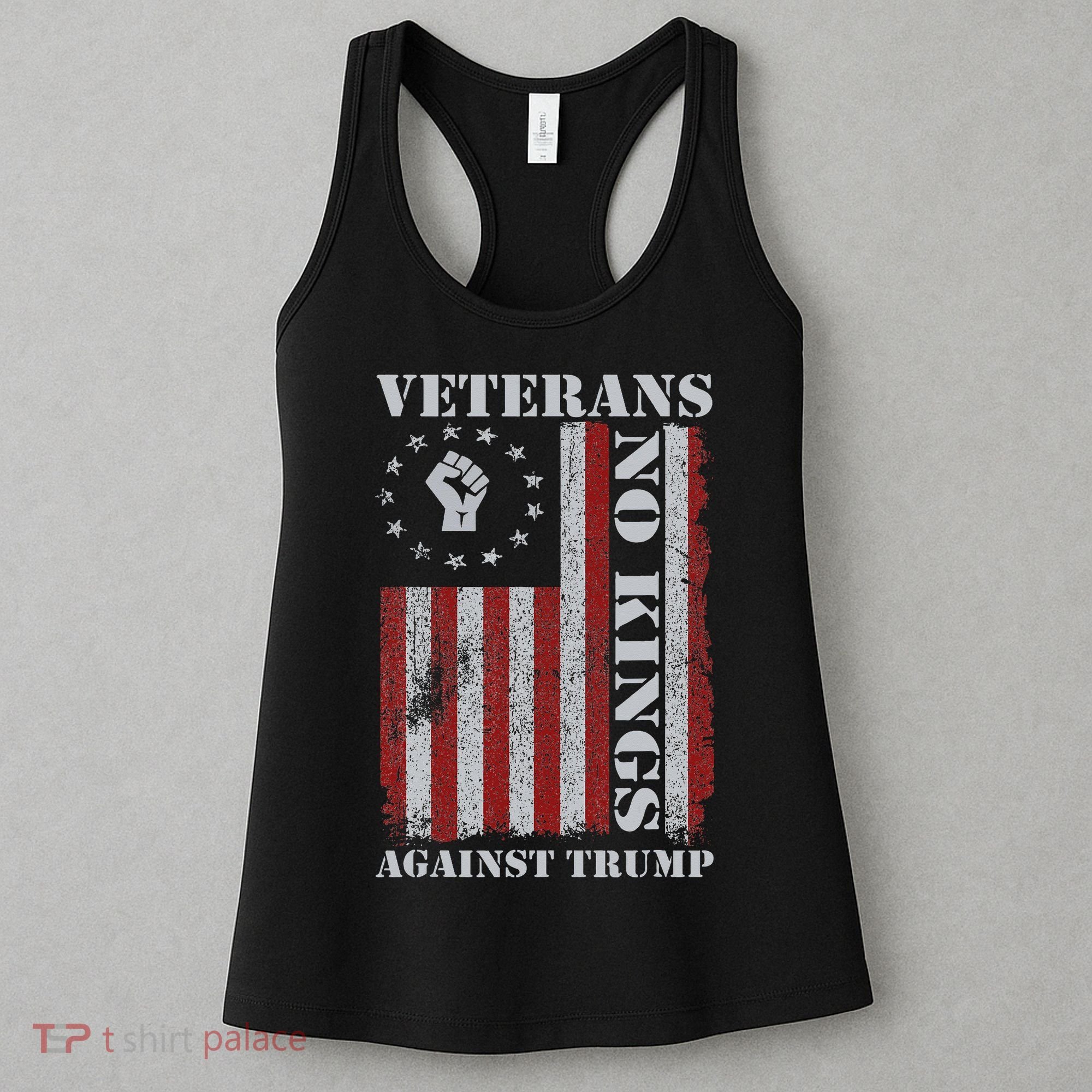 Military Veterans Protest USA Flag No Kings America Protest Gift Women's Tank Top