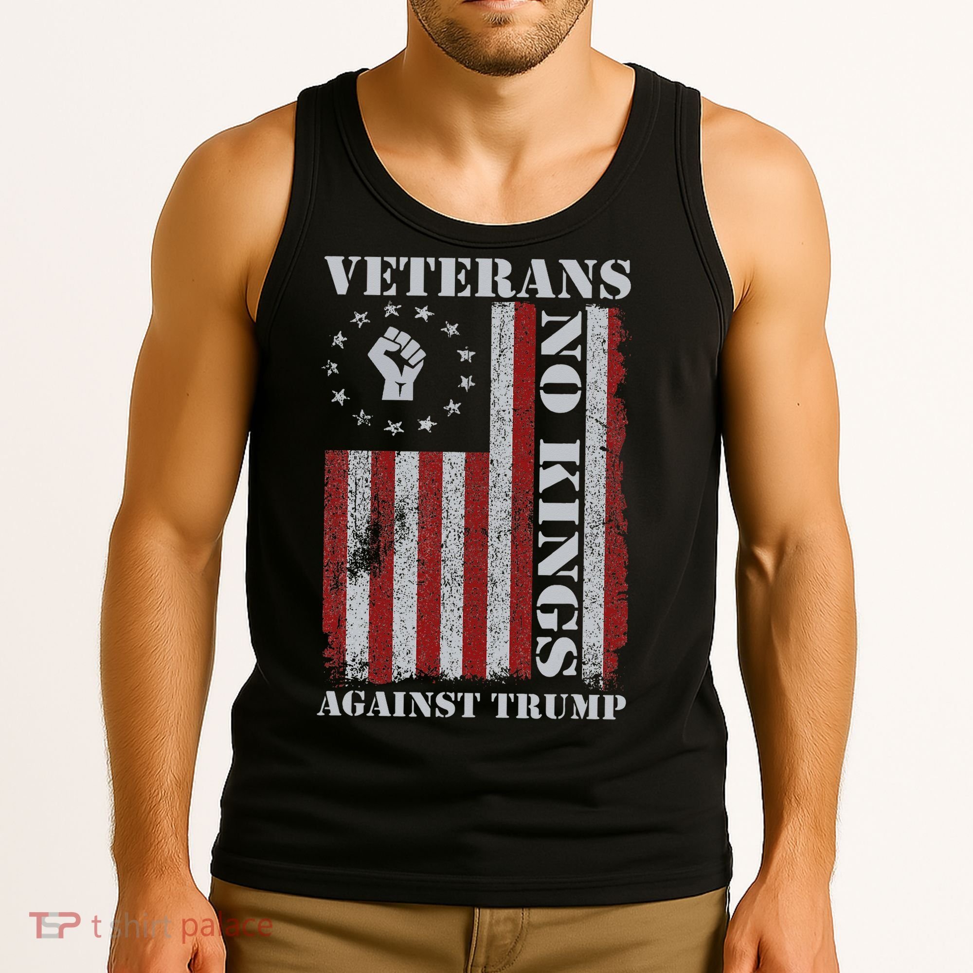 Military Veterans Protest USA Flag No Kings America Protest Gift Tank Top