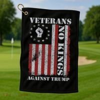 Military Veterans Protest USA Flag No Kings America Protest Gift Golf Towel thumb 1