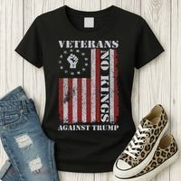 Military Veterans Protest USA Flag No Kings America Protest Gift Women's T-Shirt thumb 3