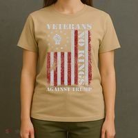 Military Veterans Protest USA Flag No Kings America Protest Gift T-Shirt thumb 4