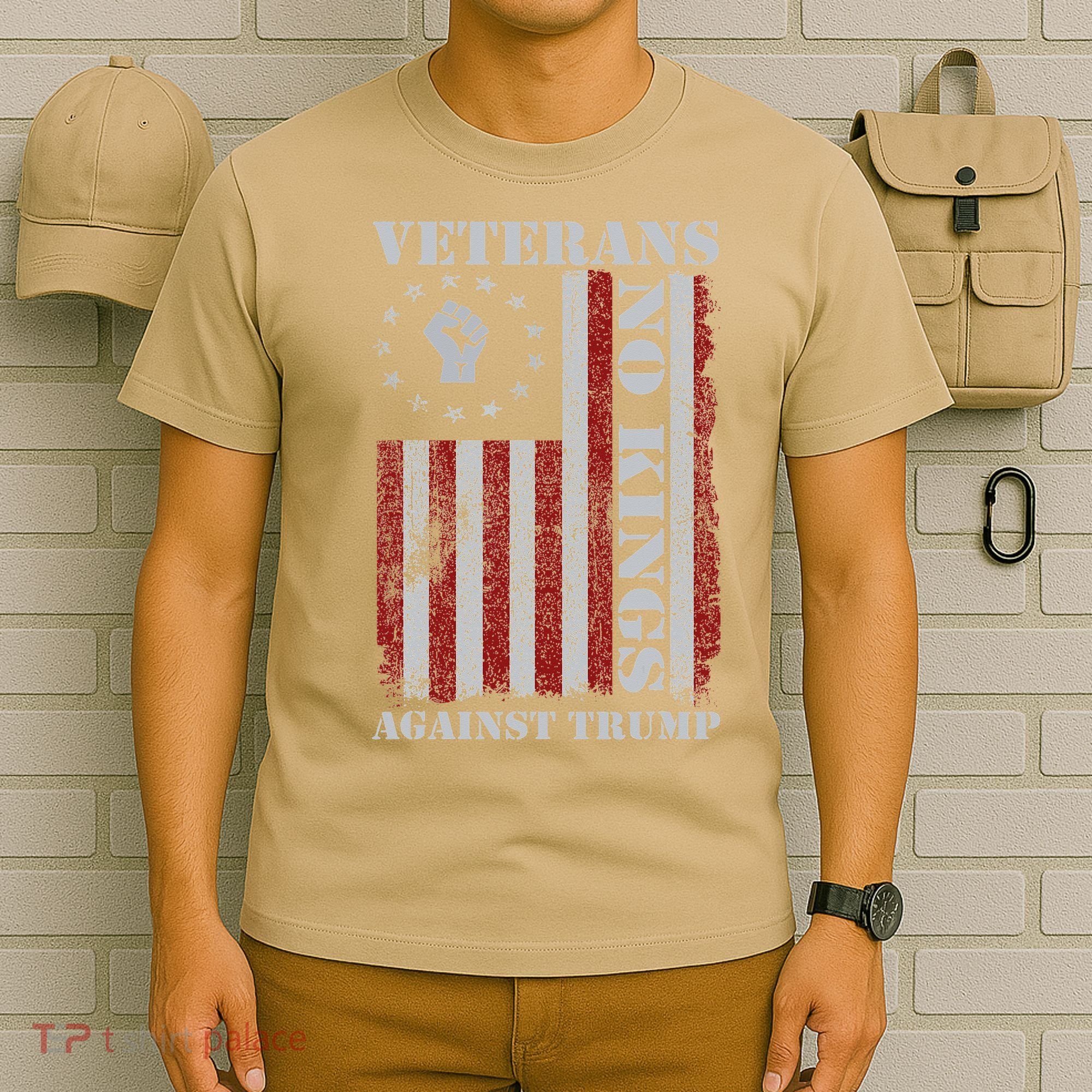 Military Veterans Protest USA Flag No Kings America Protest Gift T-Shirt