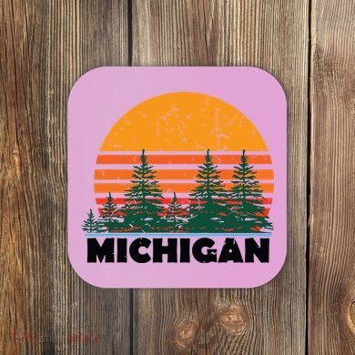 Michigan Vintage Retro Sunset Mi State Gift Coaster
