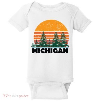 Michigan Vintage Retro Sunset Mi State Gift Baby Bodysuit