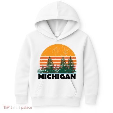 Michigan Vintage Retro Sunset Mi State Gift Kids Hoodie