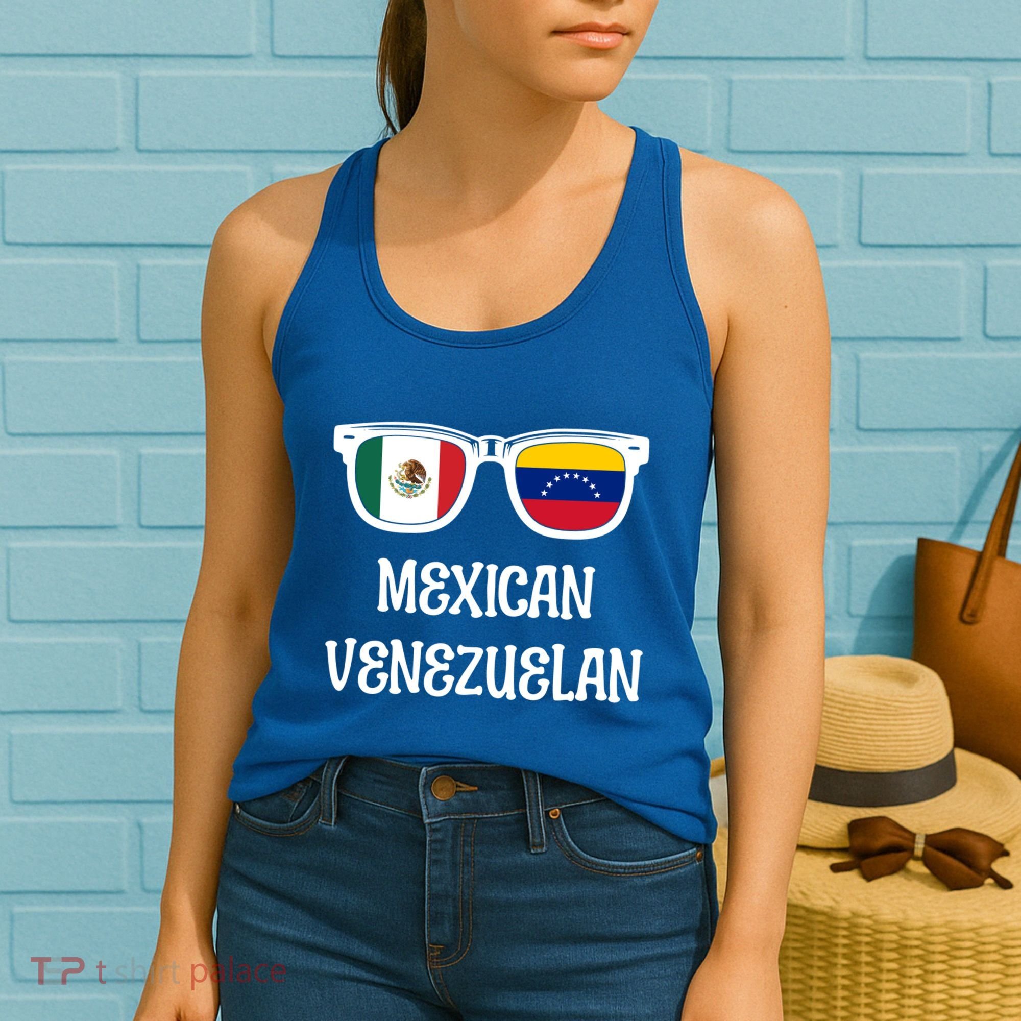 Mexican Venezuelan Sunglasses Mexico Flag Venezuela Flag Funny Gift Women's Tank Top