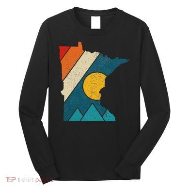 Minnesota Vintage State Map Mountains Hiking Pride Gift Long Sleeve Shirt