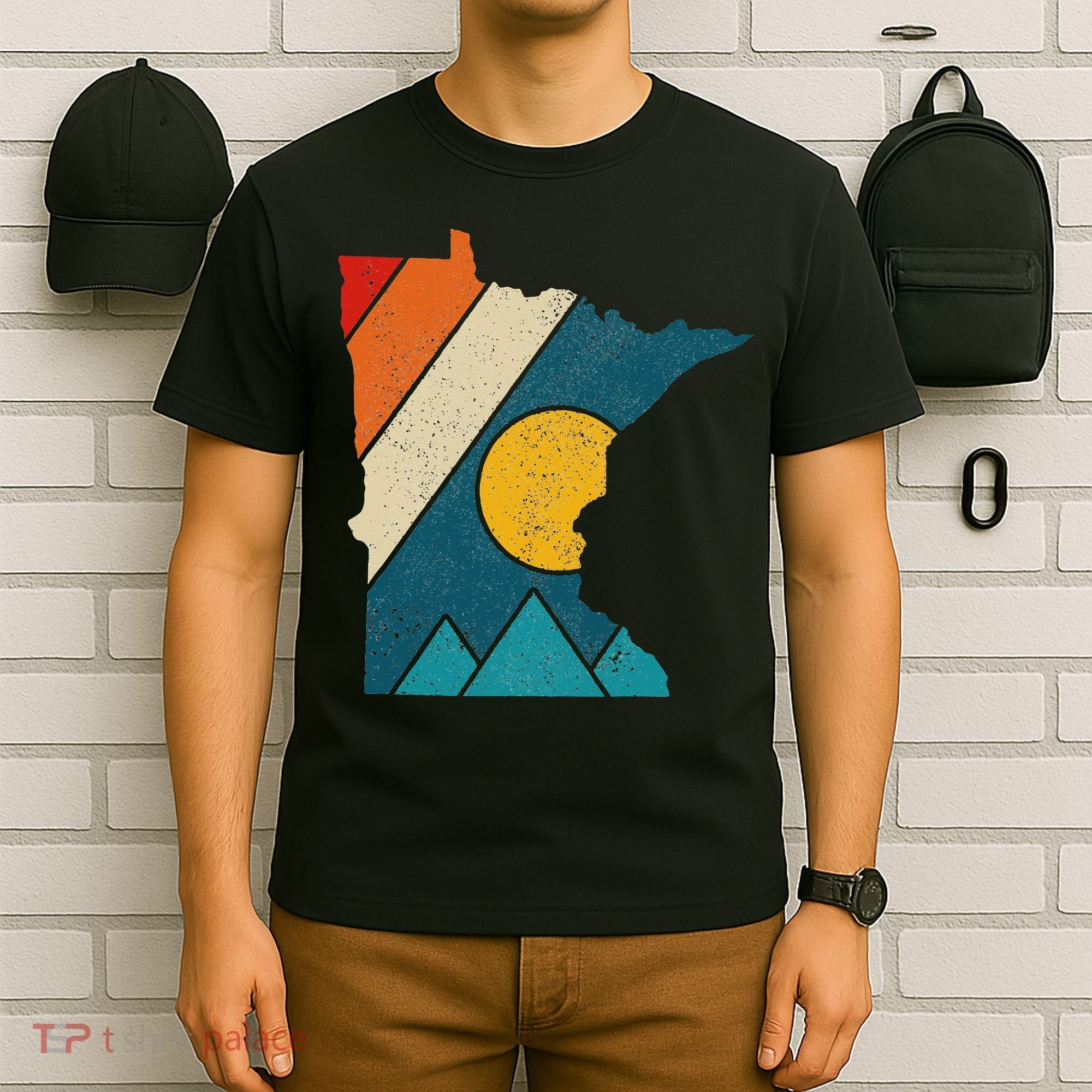 Minnesota Vintage State Map Mountains Hiking Pride Gift T-Shirt