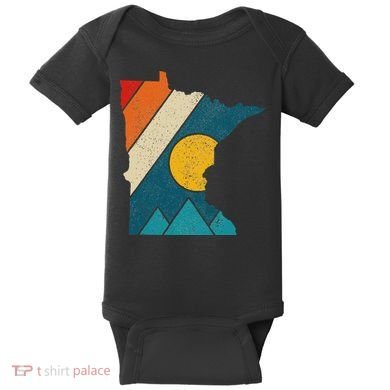 Minnesota Vintage State Map Mountains Hiking Pride Gift Baby Bodysuit