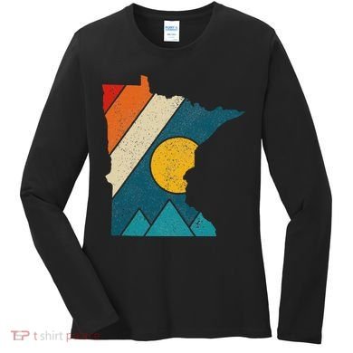 Minnesota Vintage State Map Mountains Hiking Pride Gift Women's Long Sleeve Shirt
