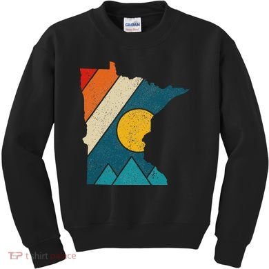 Minnesota Vintage State Map Mountains Hiking Pride Gift Kids Sweatshirt