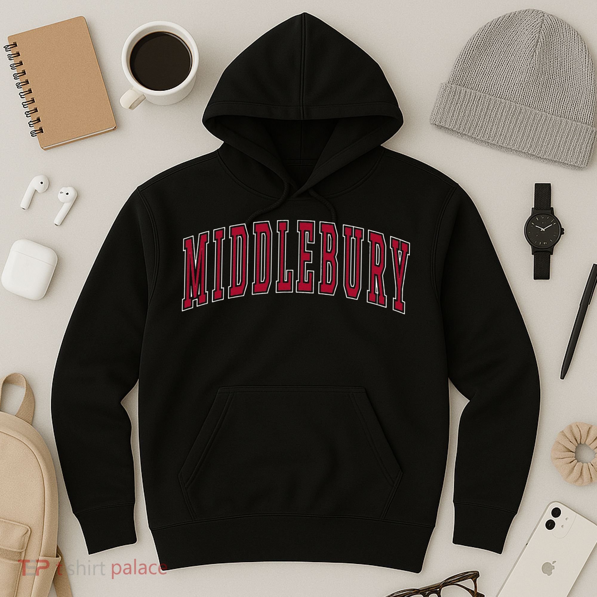 Middlebury Vermont Souvenir College Style Red Text Hoodie