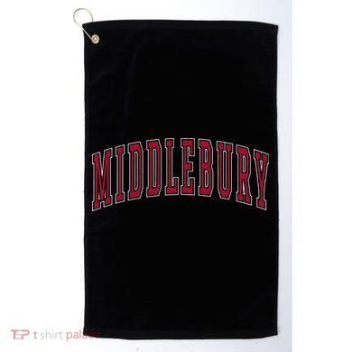 Middlebury Vermont Souvenir College Style Red Text Golf Towel
