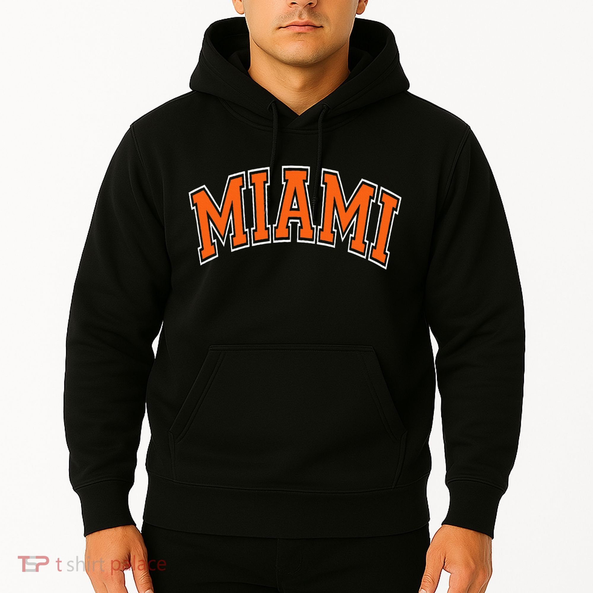 Miami Varsity Style Orange Text With White Outline Hoodie
