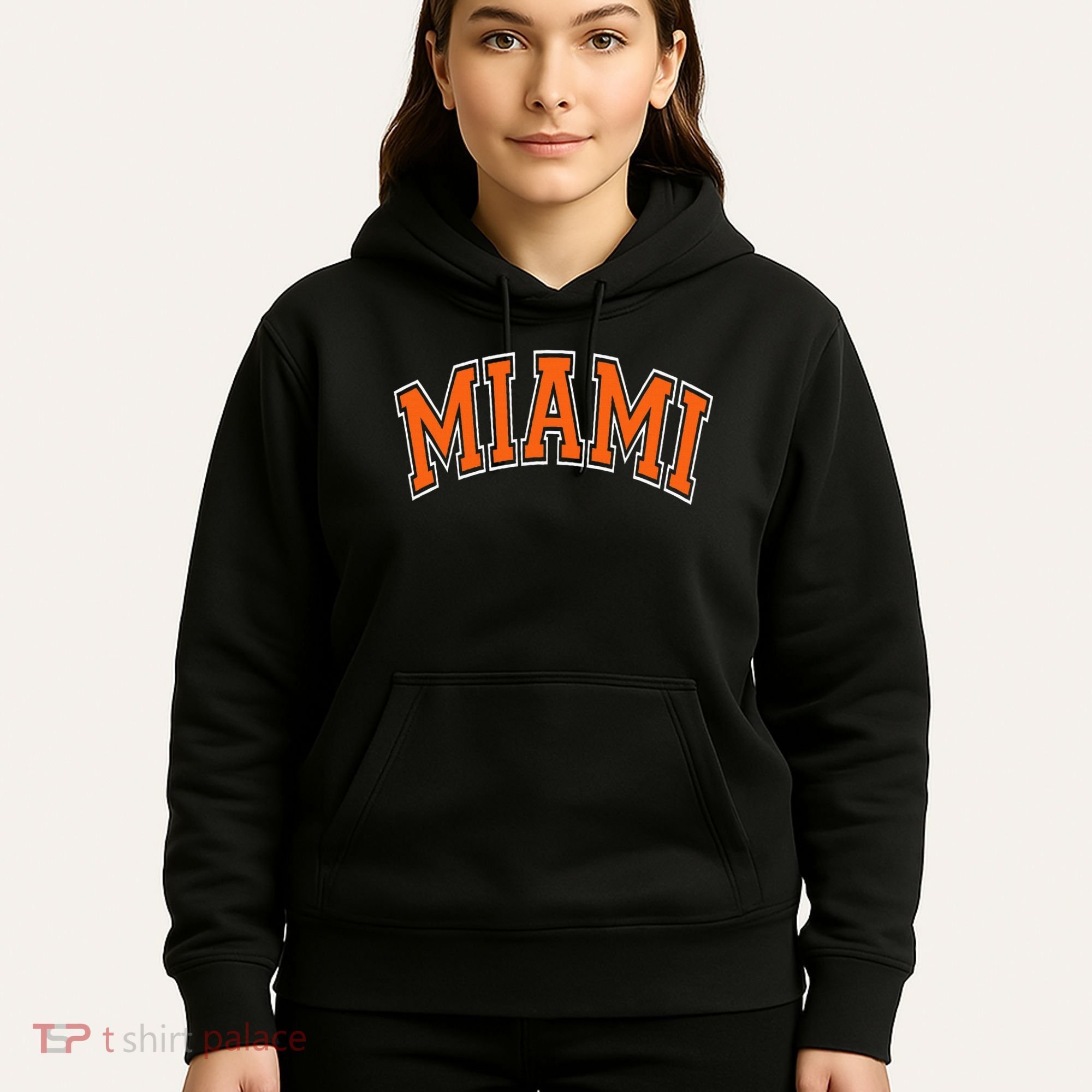 Miami Varsity Style Orange Text With White Outline Hoodie