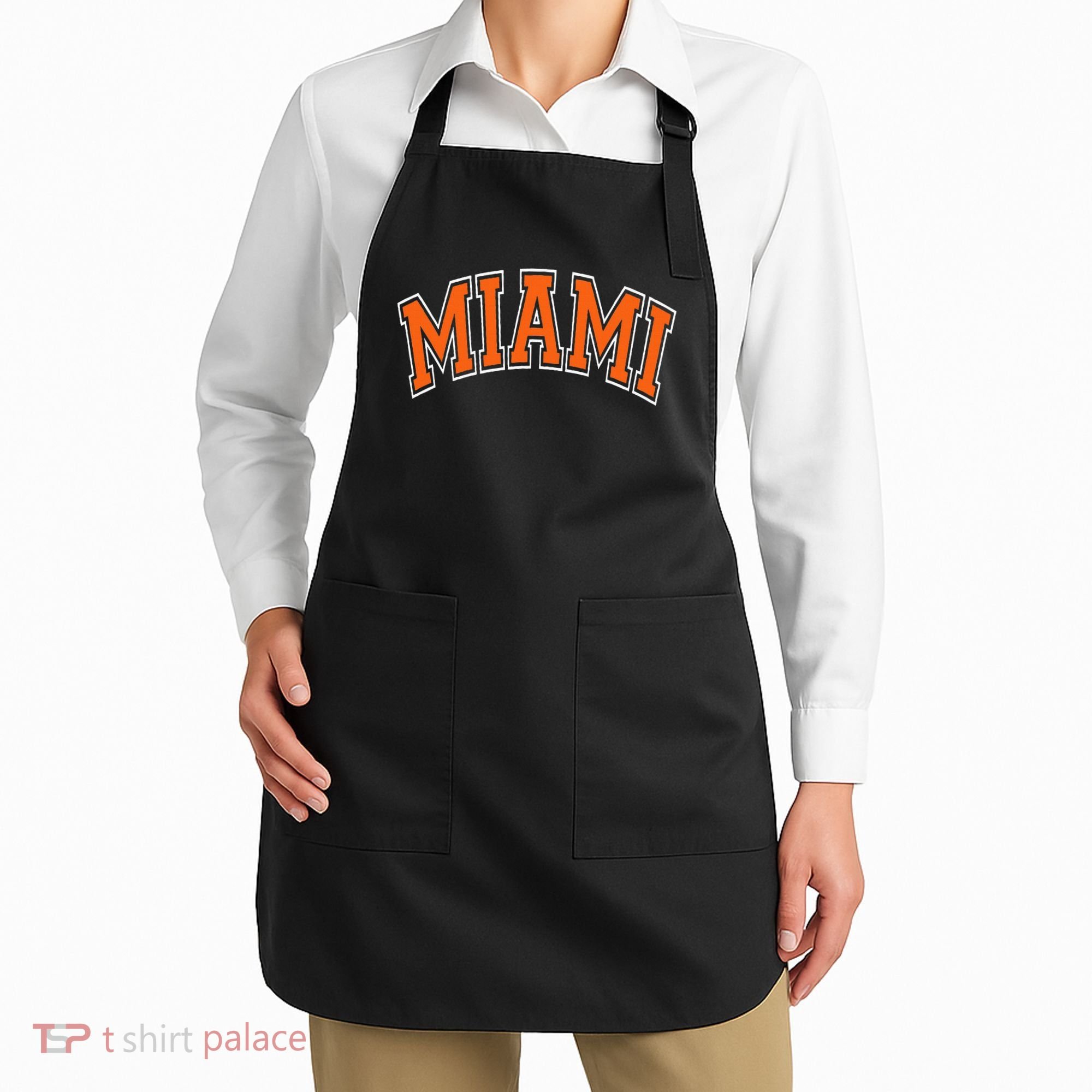 Miami Varsity Style Orange Text With White Outline Apron