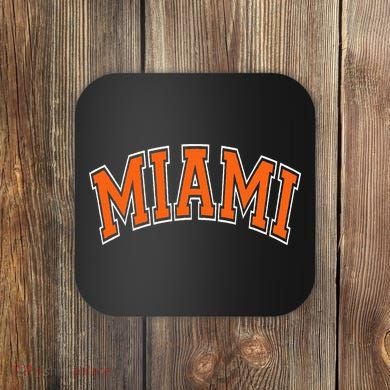 Miami Varsity Style Orange Text With White Outline Coaster