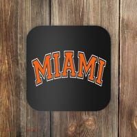 Miami Varsity Style Orange Text With White Outline Coaster thumb 0