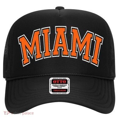 Miami Varsity Style Orange Text With White Outline Hat