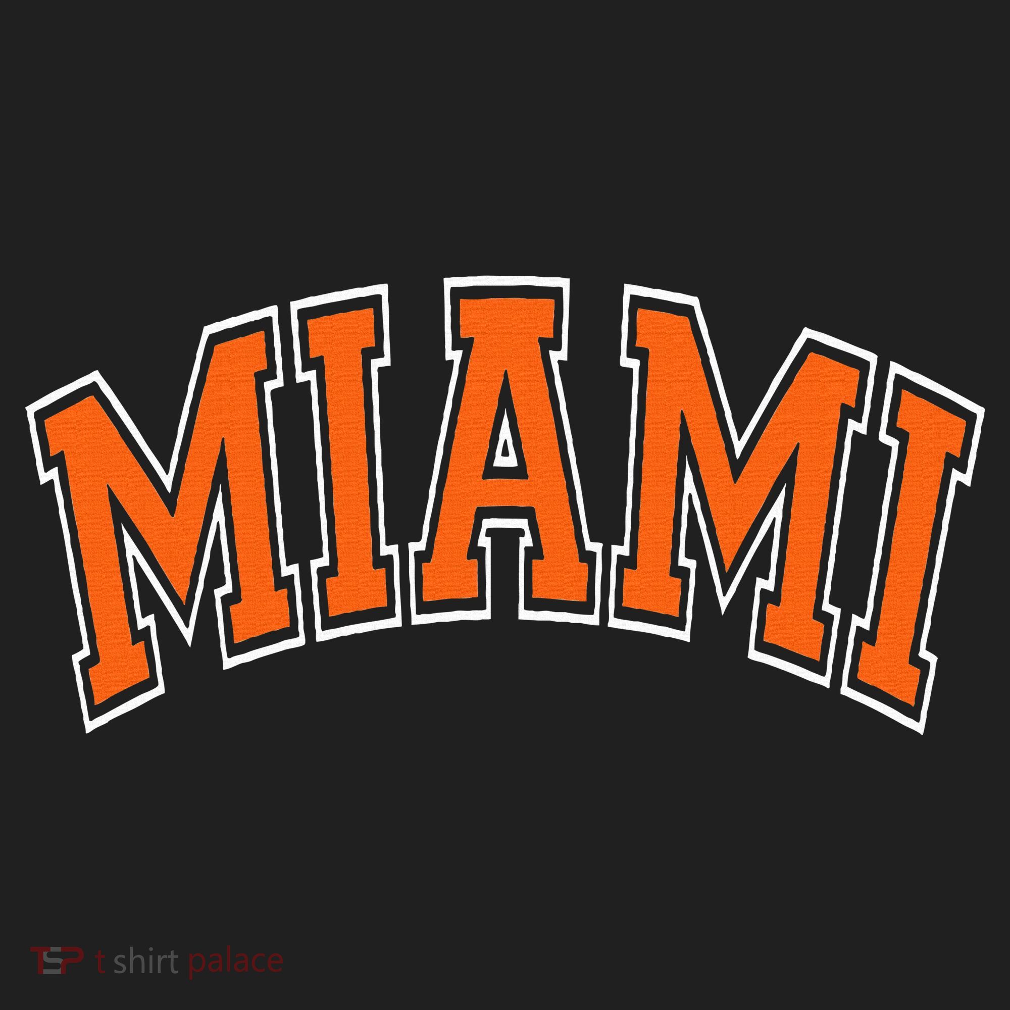 Miami Varsity Style Orange Text With White Outline Hat