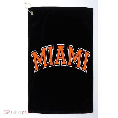 Miami Varsity Style Orange Text With White Outline Golf Towel