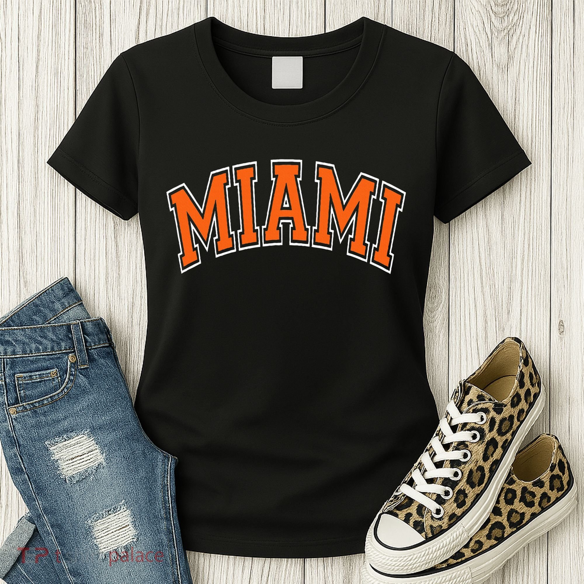 Miami Varsity Style Orange Text With White Outline Women's T-Shirt