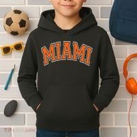 Miami Varsity Style Orange Text With White Outline Kids Hoodie thumb 2