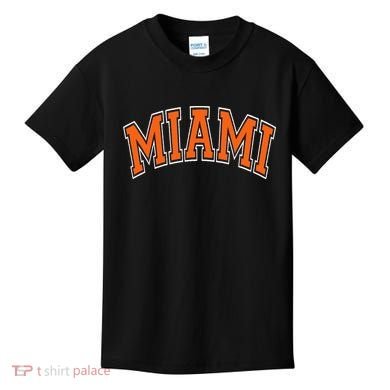Miami Varsity Style Orange Text With White Outline Kids T-Shirt