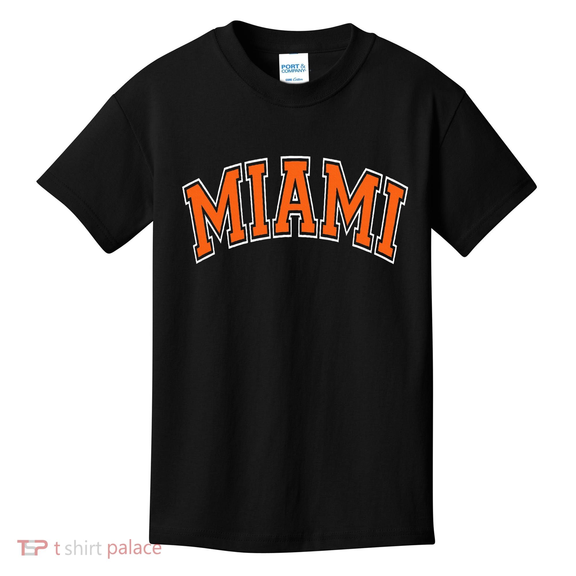 Miami Varsity Style Orange Text With White Outline Kids T-Shirt
