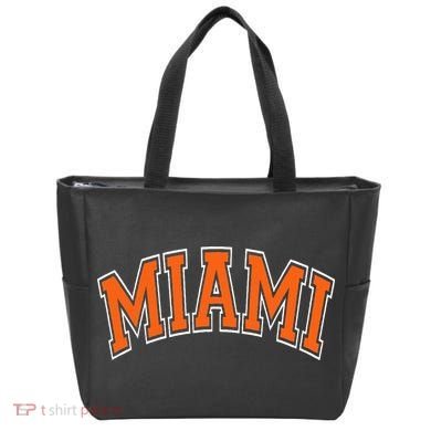 Miami Varsity Style Orange Text With White Outline Tote Bag