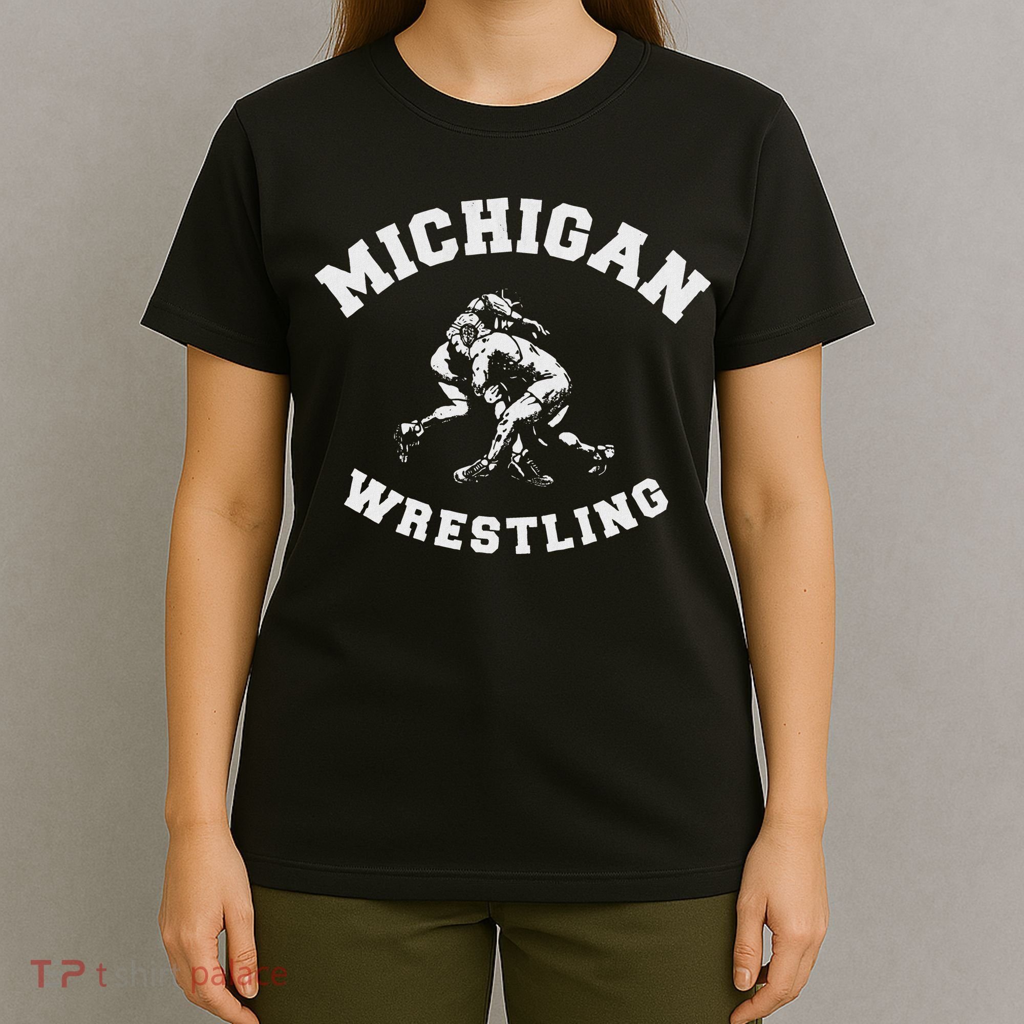 Michigan Wrestling 80s Distressed Retro Freestyle Wrestlers T-Shirt