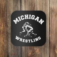 Michigan Wrestling 80s Distressed Retro Freestyle Wrestlers Coaster thumb 0