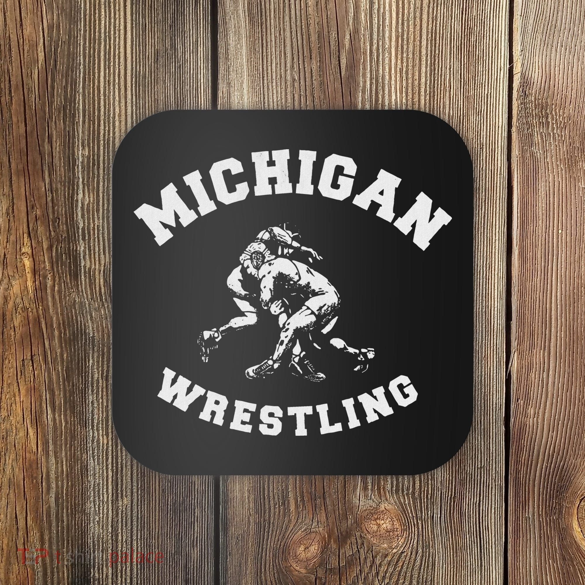 Michigan Wrestling 80s Distressed Retro Freestyle Wrestlers Coaster