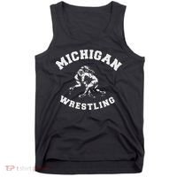 Michigan Wrestling 80s Distressed Retro Freestyle Wrestlers Tank Top thumb 0