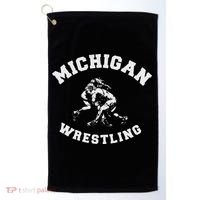 Michigan Wrestling 80s Distressed Retro Freestyle Wrestlers Golf Towel thumb 0