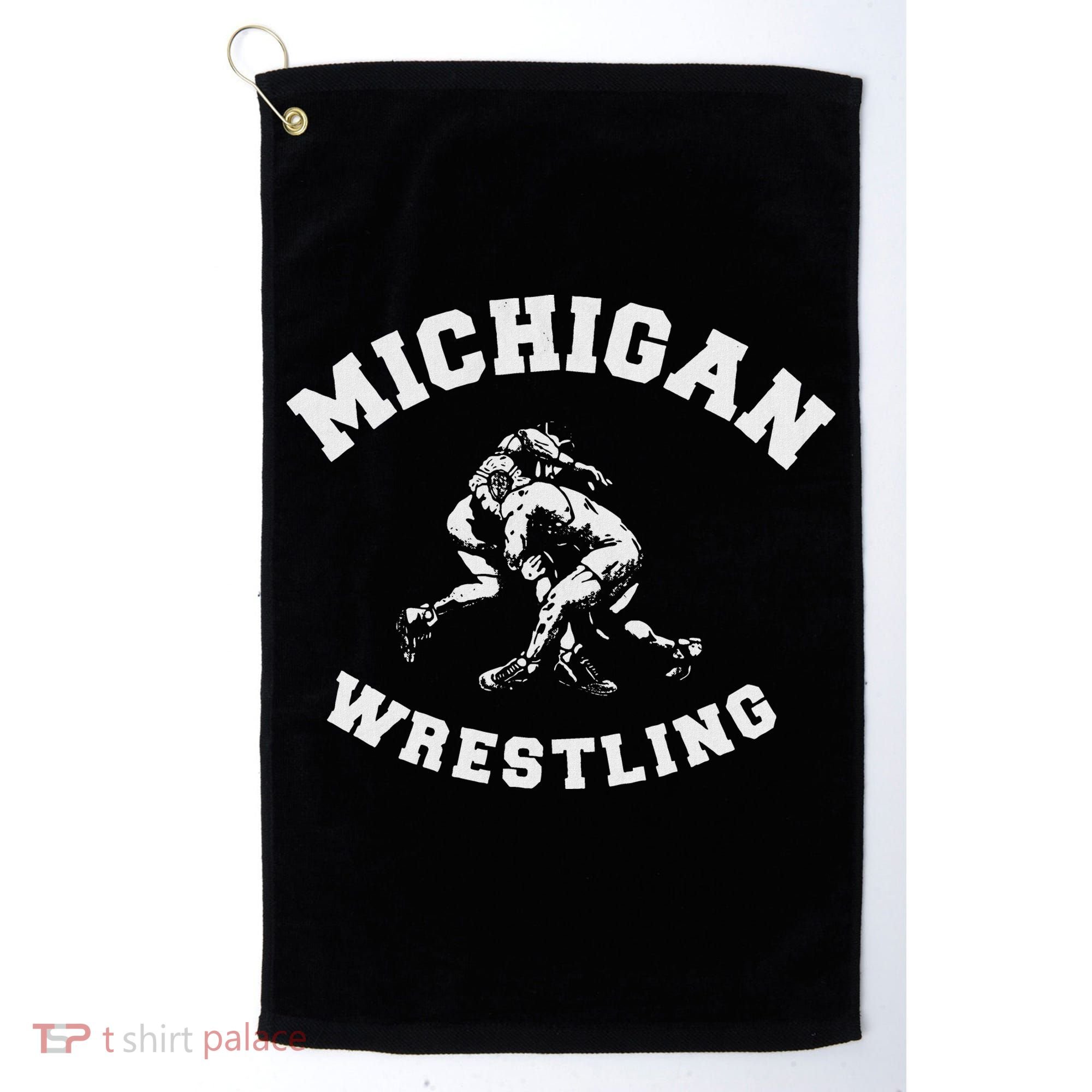 Michigan Wrestling 80s Distressed Retro Freestyle Wrestlers Golf Towel