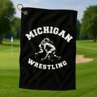 Michigan Wrestling 80s Distressed Retro Freestyle Wrestlers Golf Towel thumb 1