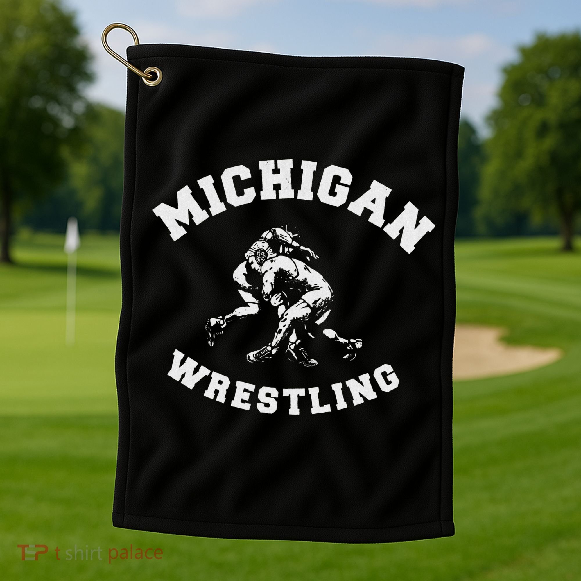Michigan Wrestling 80s Distressed Retro Freestyle Wrestlers Golf Towel